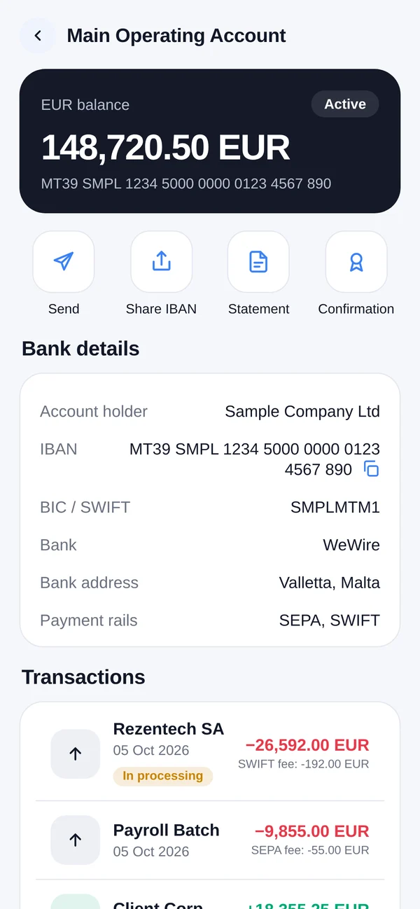 Interpay account with IBAN and bank details
