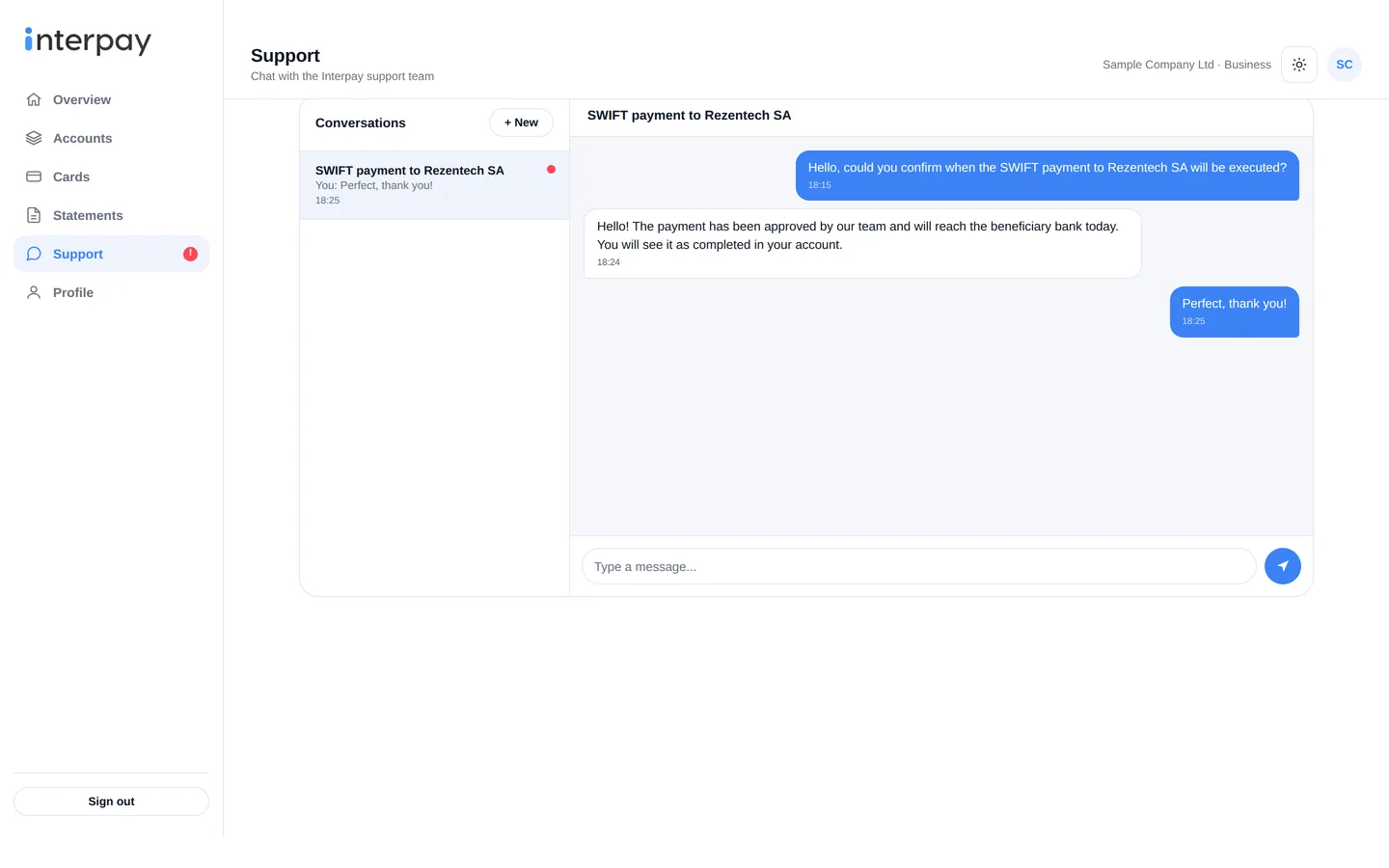 Chat with the Interpay support team